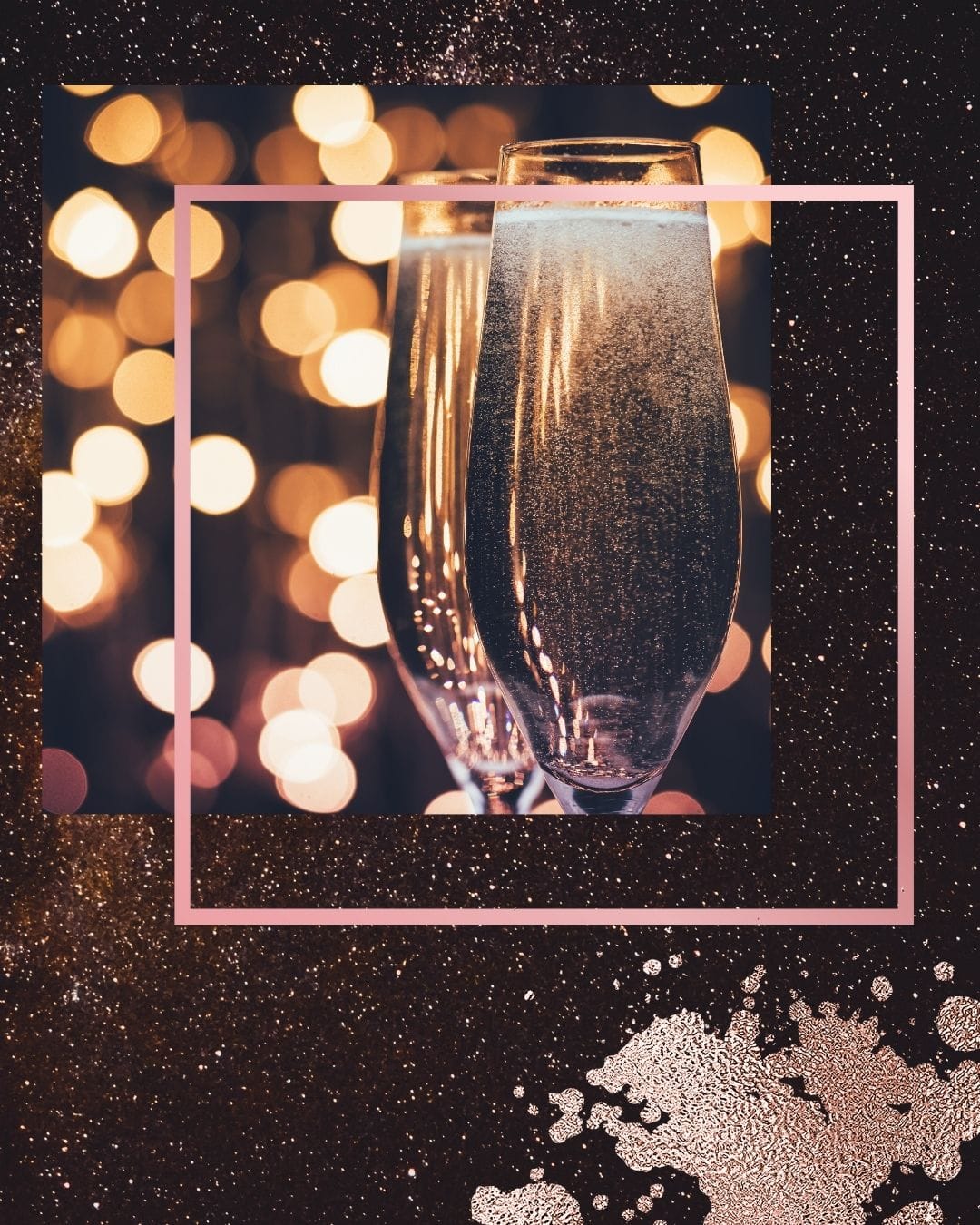 Champagne flute with golden bokeh lights, capturing the sophisticated atmosphere of Luxury Romance